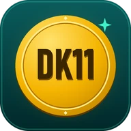 DK11 game logo: gold DK11 coin on a teal app icon